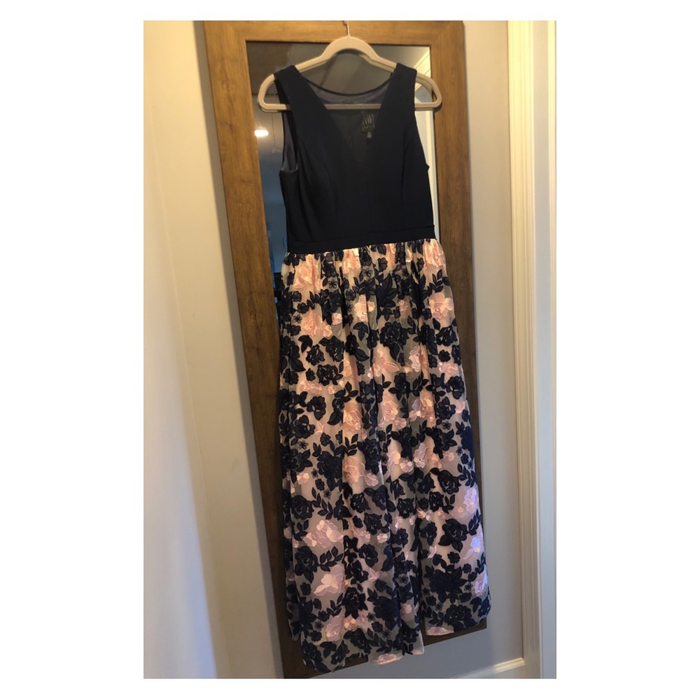 Navy and Pink Mesh V-Neck Ballgown